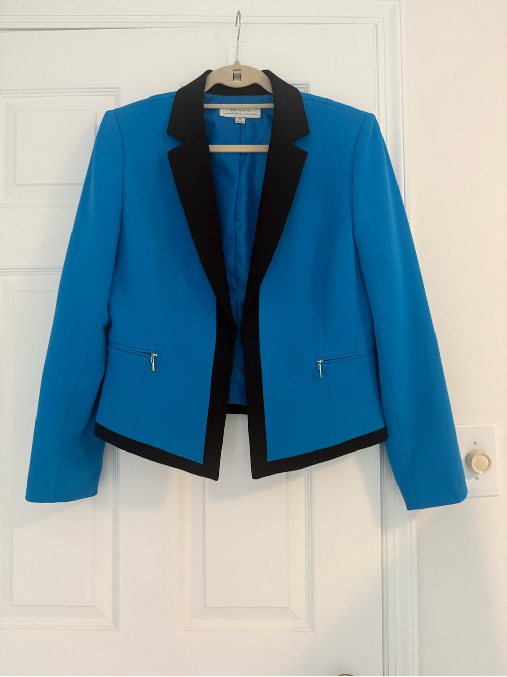 Tahari Arthur S. Levine Blue & Black Contrast Trim Blazer Jacket Size 12